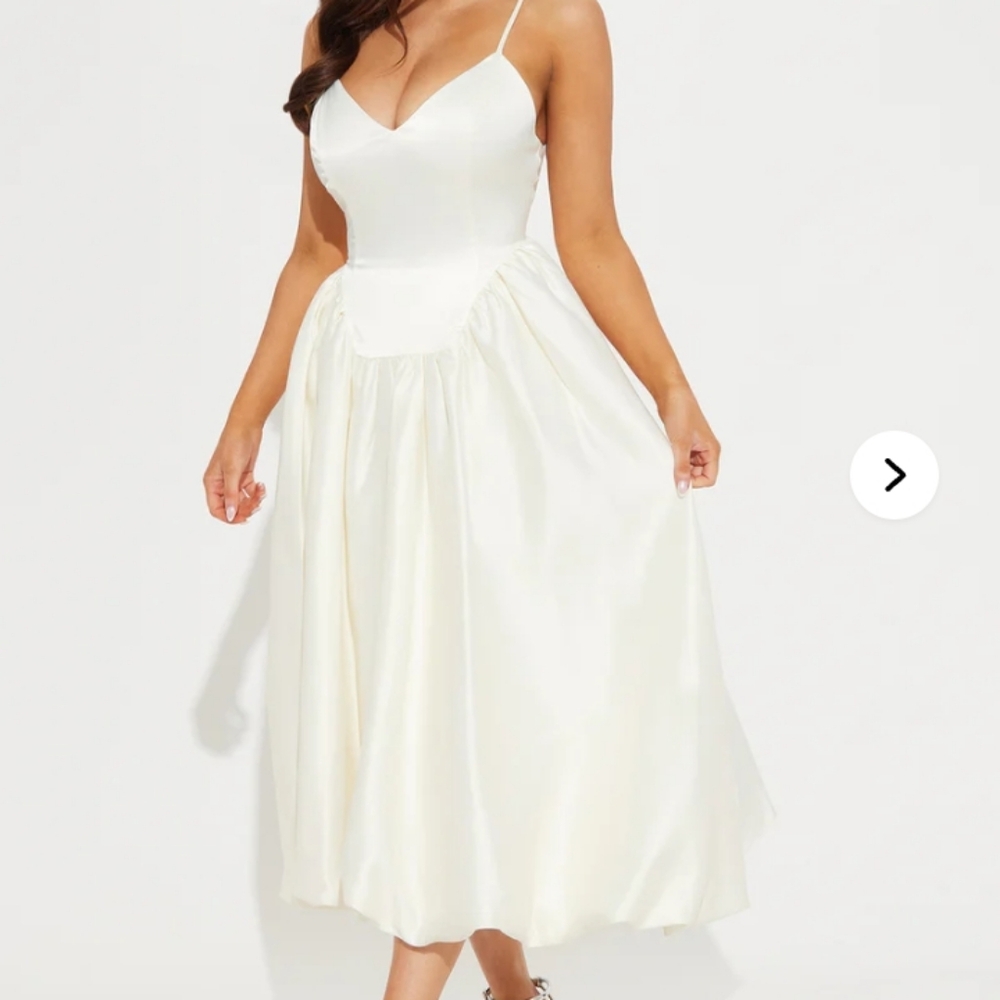 Angelina Cream Satin Midi Dress